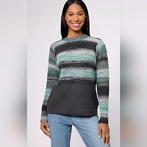 LOGO by Lori Goldstein Textured Knit Sweater in Blue and Gray